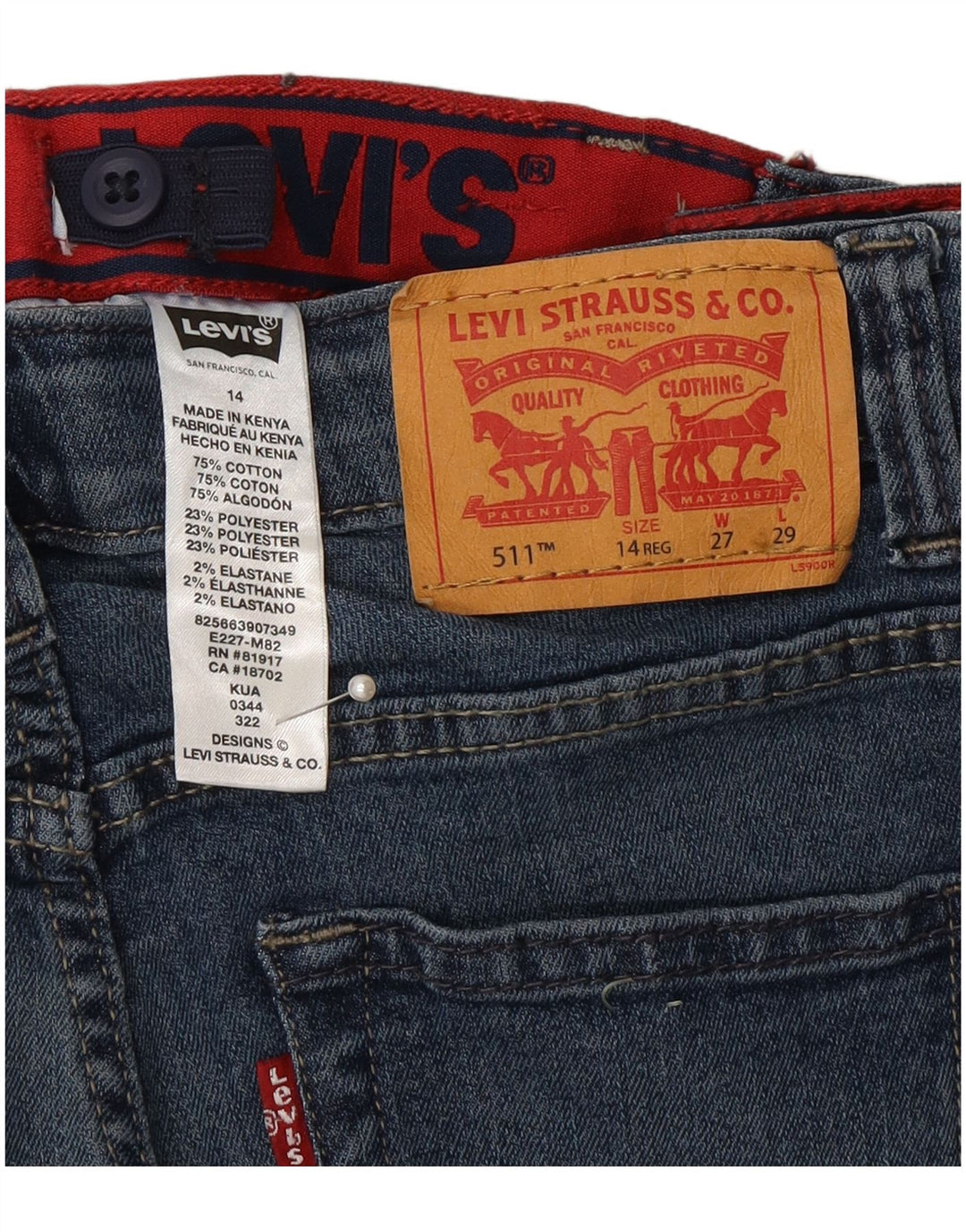 Levi's Jungen 511 Slim Jeans 13–14 Jahre W27 L29 Blaue Baumwolle