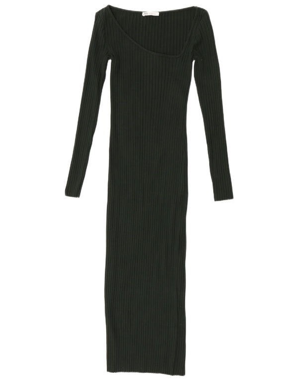 Langärmliges, figurbetontes Kleid von Zara für Damen, Größe S, Größe S, Grün, Baumwolle