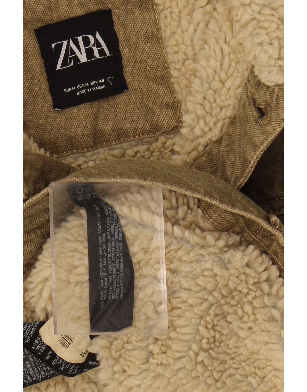 Zara Herren Sherpa Jeansjacke UK 38 Medium Khaki Baumwolle