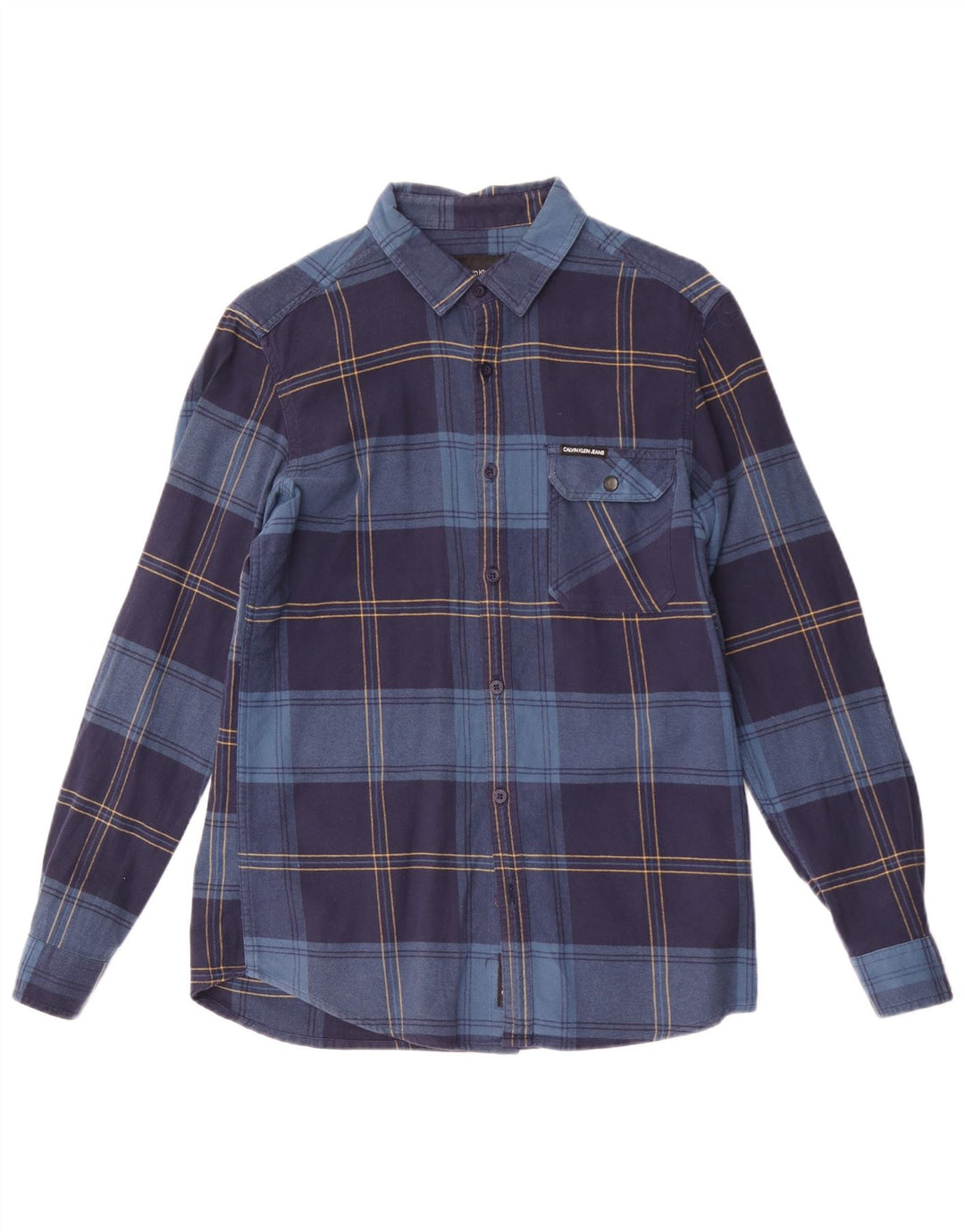 Calvin Klein Herren-Flanellhemd mit schmaler Passform, mittleres marineblaues Karomuster aus Polyester