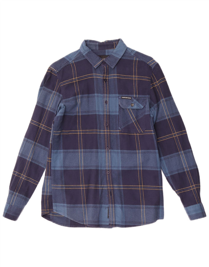 Calvin Klein Herren-Flanellhemd mit schmaler Passform, mittleres marineblaues Karomuster aus Polyester