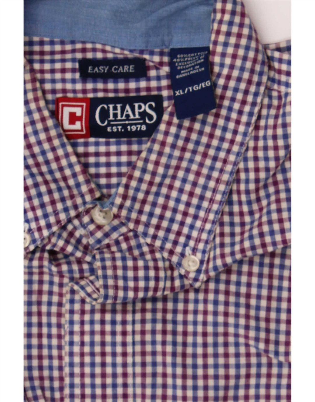 Chaps Herrenhemd XL, blaue Gingham-Baumwolle