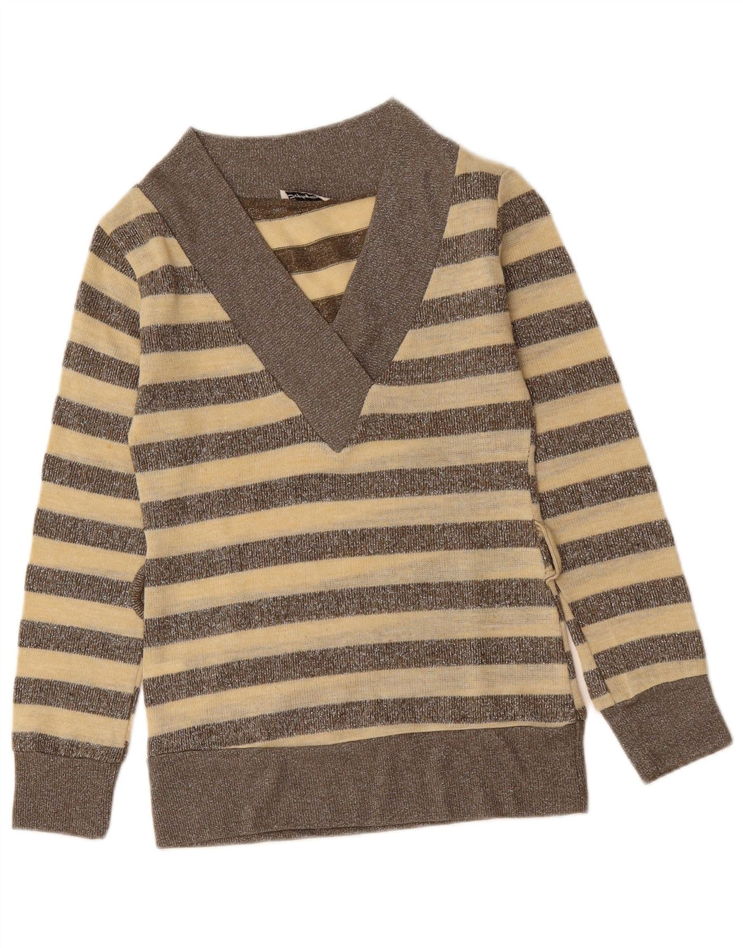 SOPHYLINE Damen-Pullover mit V-Ausschnitt, Größe S, Größe S, beige, gestreift, Polyester