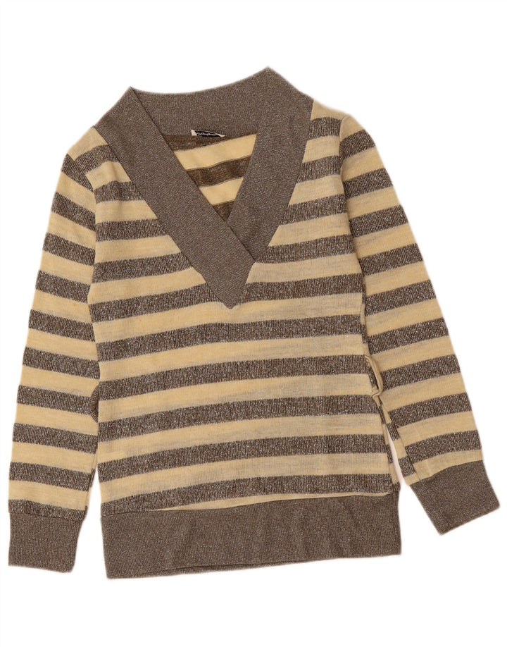 SOPHYLINE Damen-Pullover mit V-Ausschnitt, Größe S, Größe S, beige, gestreift, Polyester