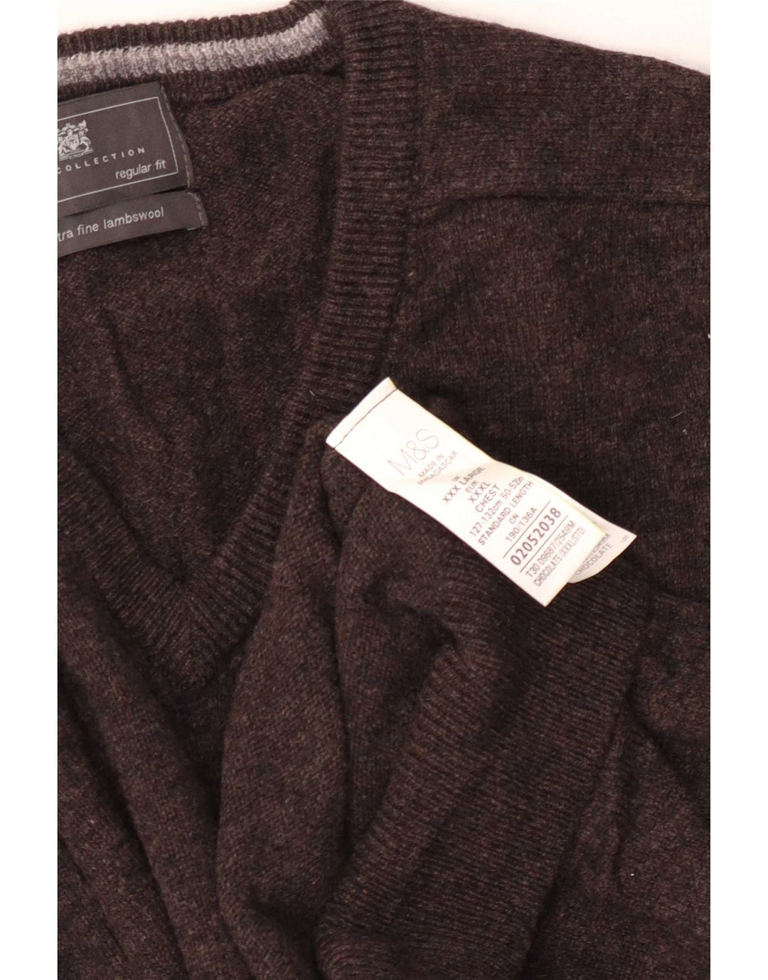 Marks & Spencer Herren-Pullover, reguläre Passform, V-Ausschnitt, 3XL, braune Wolle