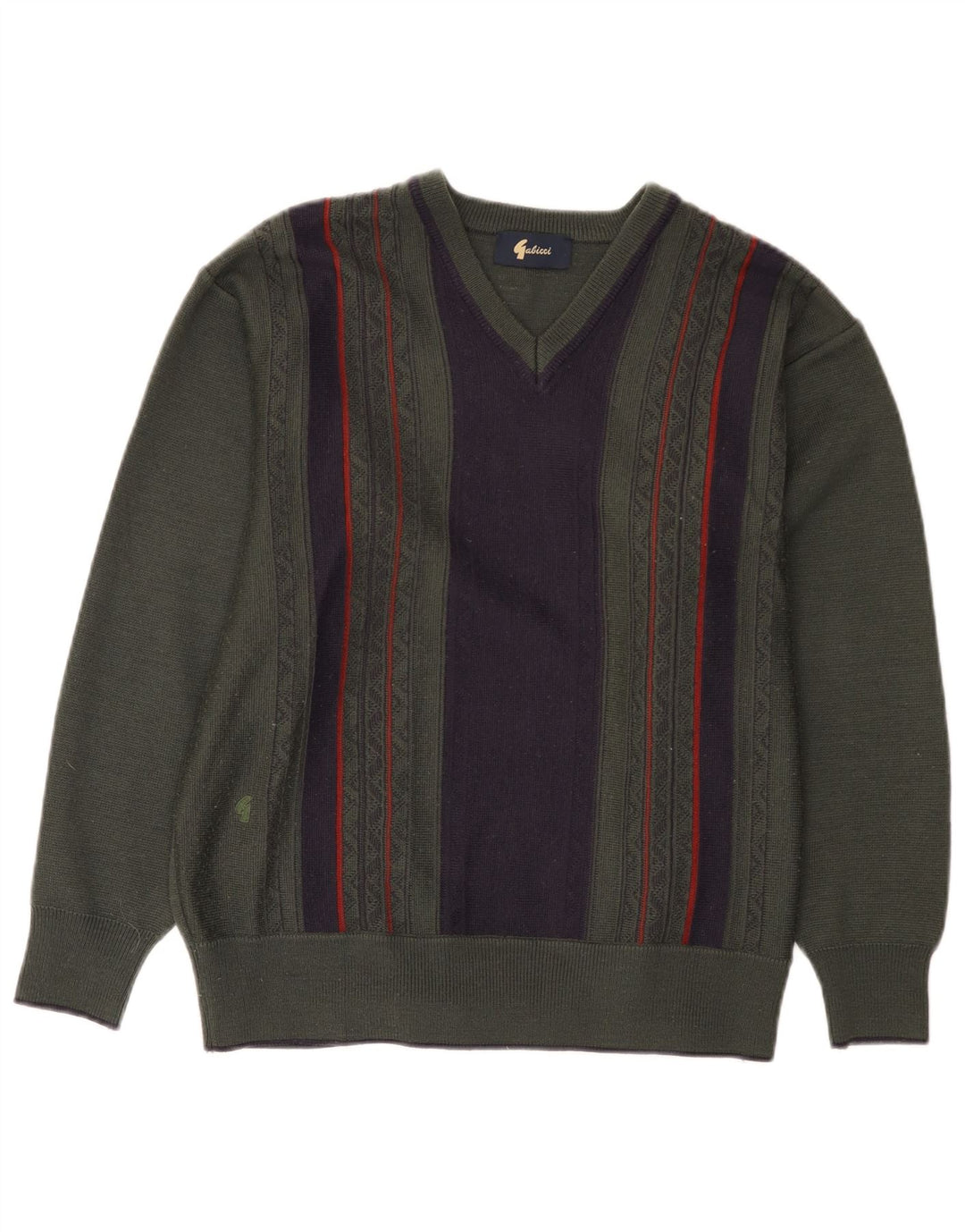 Gabicci Herren-Pullover mit V-Ausschnitt, mittlerer Khaki-Farbblock-Wolle