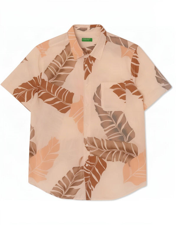 Benetton Herren-Hawaii-Kurzarmhemd 3XL aus weißer, geblümter Baumwolle