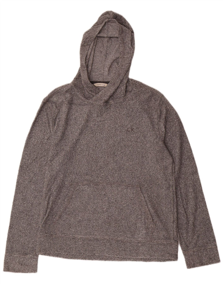 CALVIN KLEIN JEANS Damen Kapuzenpullover UK 14 Mittelgrau gefleckte Baumwolle