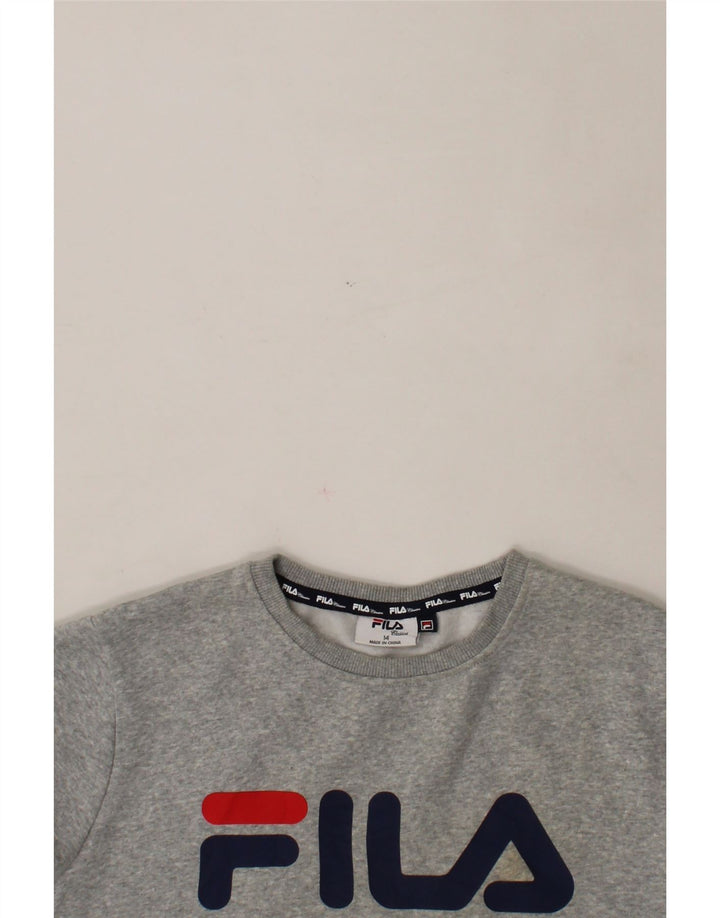 FILA Womens Graphic Sweatshirt Jumper UK 14 Medium  Grey Cotton Vintage Fila and Second-Hand Fila from Messina Hembry 