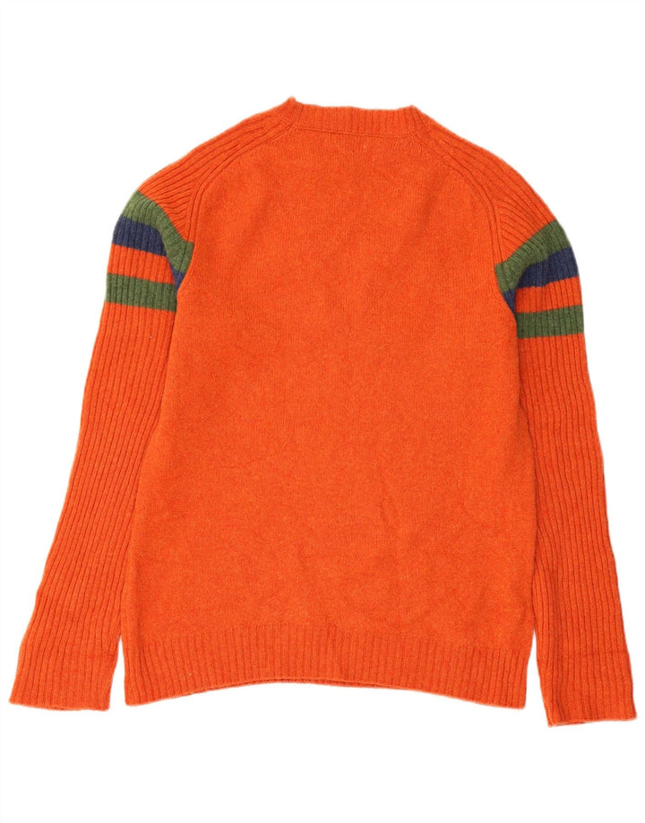 Benetton Damen-Pullover mit Rundhalsausschnitt, Gr. 12, mittelorange gestreift