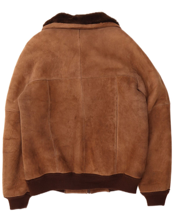 Vintage Mens Shearling Jacket IT 52 XL Brown Colourblock