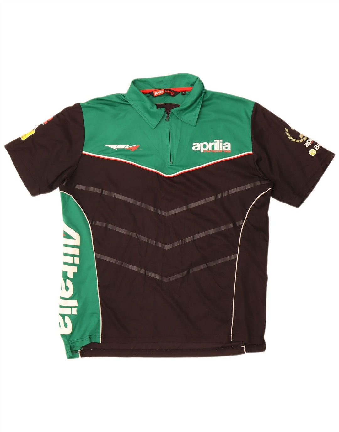 Aprilia Herren-Poloshirt mit Grafik, groß, schwarzes Farbblock-Polyester