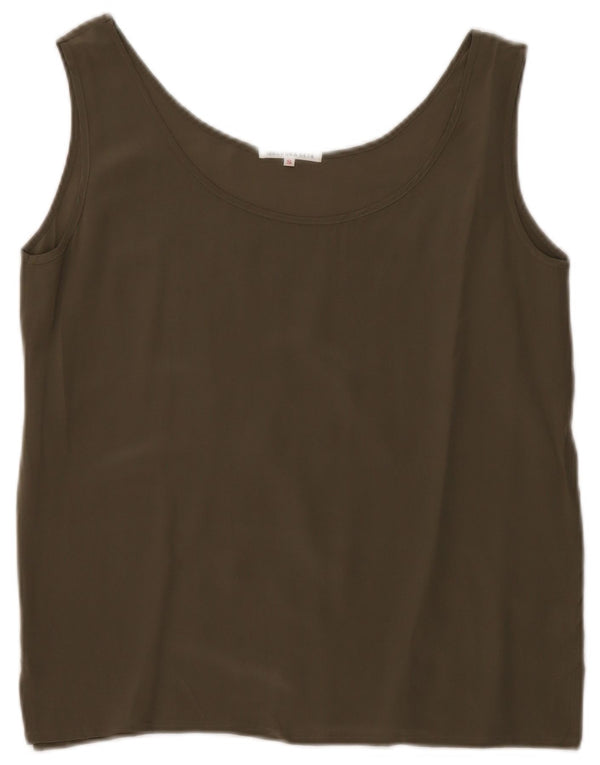 VINTAGE Damen Weste Top UK 10 Small Khaki Seide