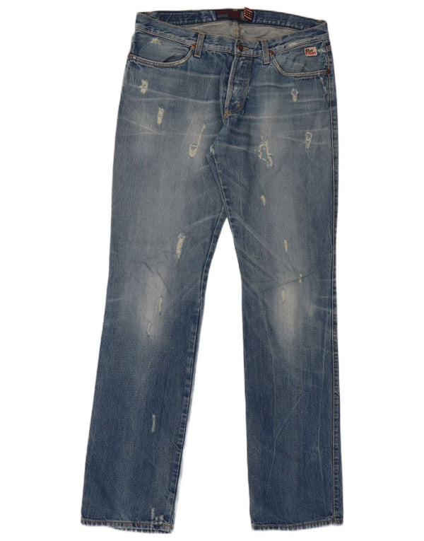 Roy Rogers Herren Distressed Straight Jeans W34 L36 Blaue Baumwolle