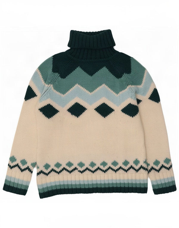 Vintage Damen Rollkragenpullover UK 18 XL Weiße geometrische Wolle