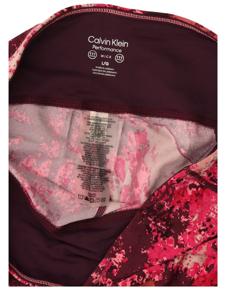 CALVIN KLEIN Damen Leggings mit abstraktem Muster UK 14 Large Burgundy Nylon
