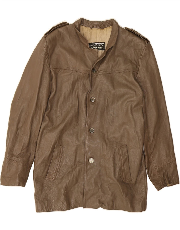 LIVERPOOL Mens Military Leather Jacket Size 52 XL Khaki Vintage Liverpool and Second-Hand Liverpool from Messina Hembry 