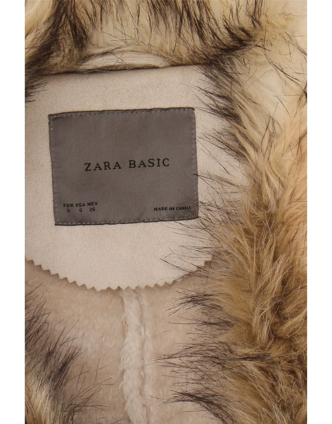 ZARA Womens Oversized Sherpa Overcoat UK 10 Small Beige Polyester