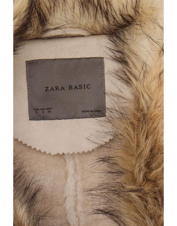 ZARA Womens Oversized Sherpa Overcoat UK 10 Small Beige Polyester