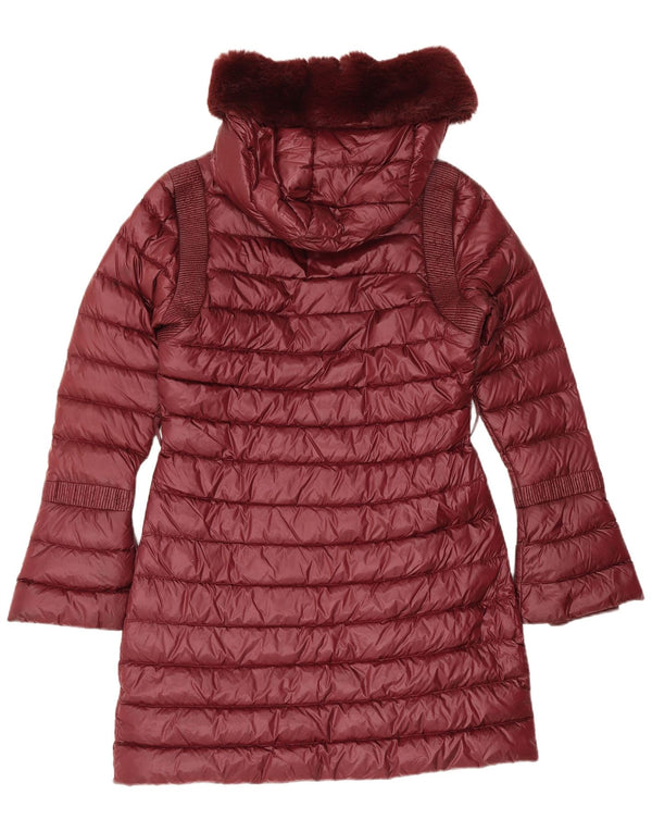 Ted Baker Wattierter Damenmantel mit Kapuze, Größe 2, Klein, Burgunderrot, Polyamid