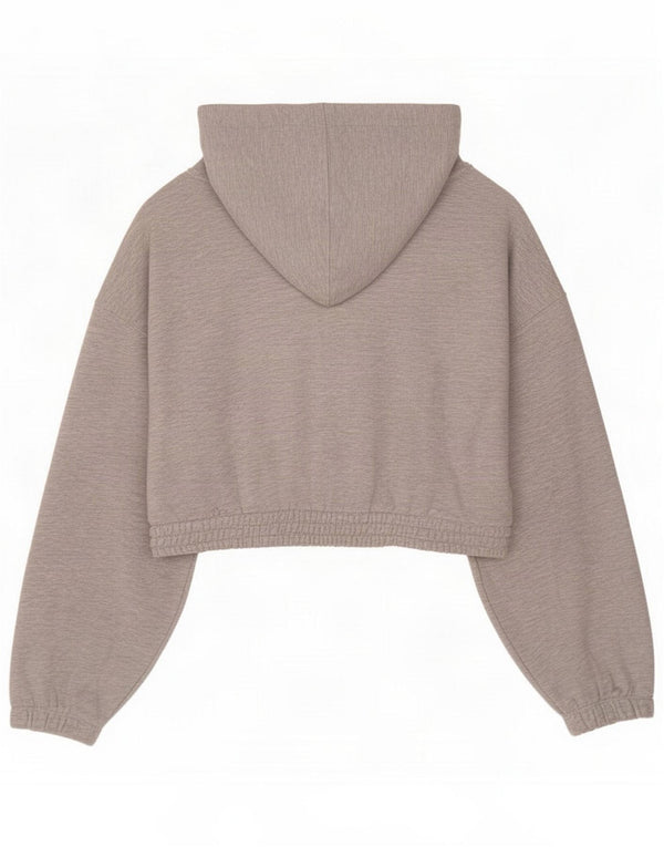 Jack Wills Damen Crop Zip Hoodie Pullover UK 12 Mittelgrau gefleckte Baumwolle