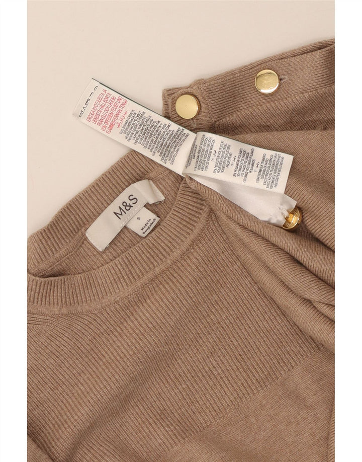 MARKS & SPENCER Damen Crop Crew Neck Pullover Pullover UK 10 Small Beige