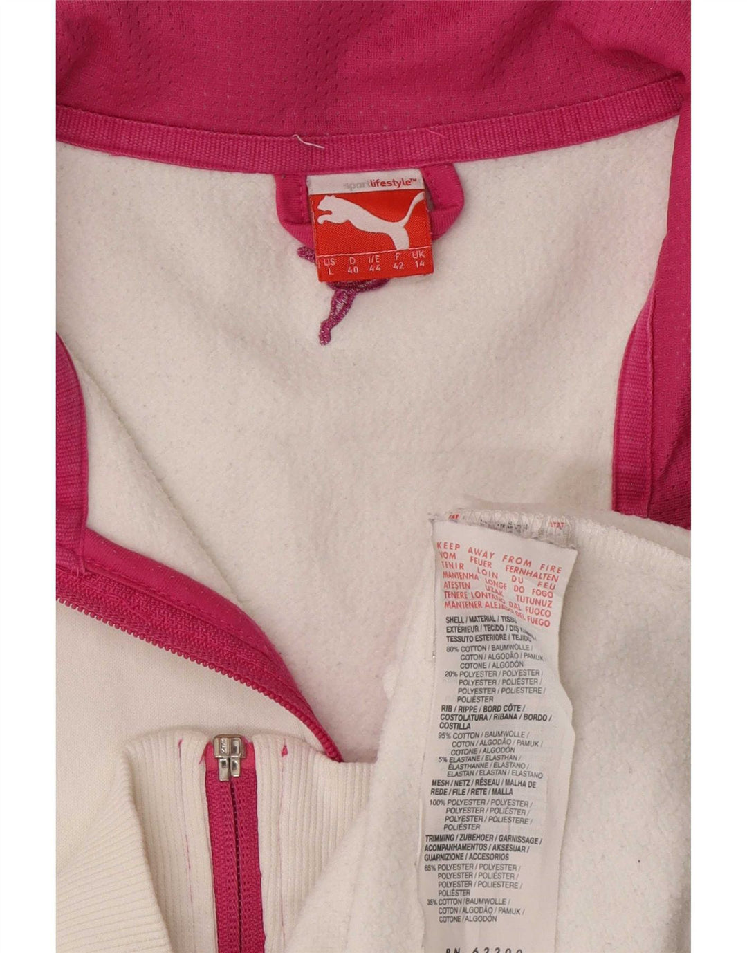 Puma Womens Graphic Trainingsanzug Top Jacke UK 14 Large Weiß Colourblock