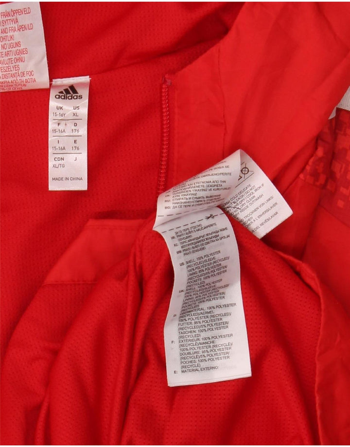 Adidas Jungen-Trainingsanzug mit Kapuze, Top-Jacke, 15–16 Jahre, rot gepunktetes Polyester