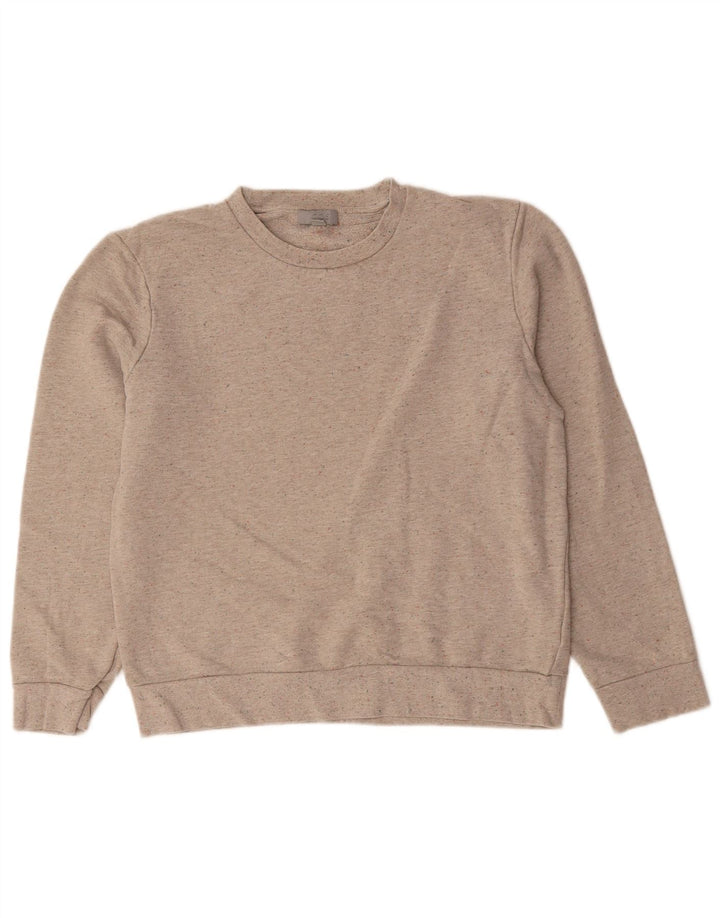 Cos Damen-Sweatshirt-Pullover UK 14 Mittelbeige gefleckte Baumwolle