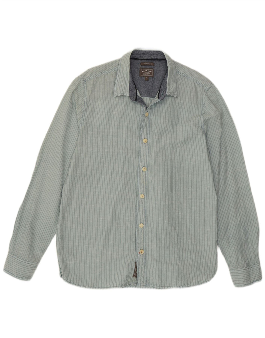 Fat Face Herren-Hemd mit klassischer Passform, großes, blau gestreiftes Leinen