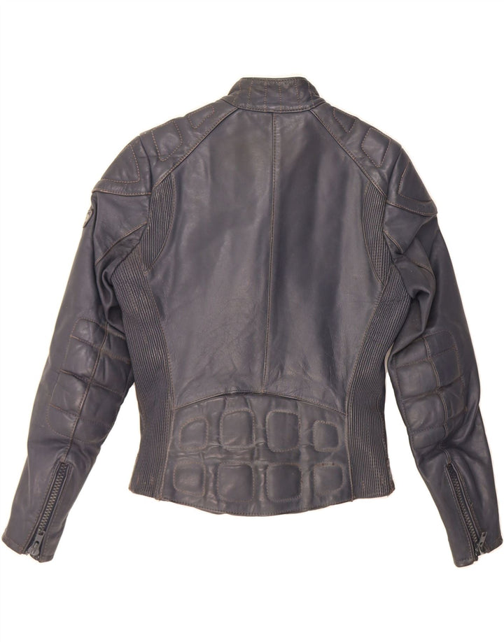 VINTAGE Womens Leather Racer Jacket IT 38 XS Navy Blue Leather Vintage Vintage and Second-Hand Vintage from Messina Hembry 