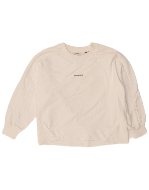 Calvin Klein Jeans Damen-Sweatshirt mit 3/4-Ärmeln, UK 10, Größe S, Weiß