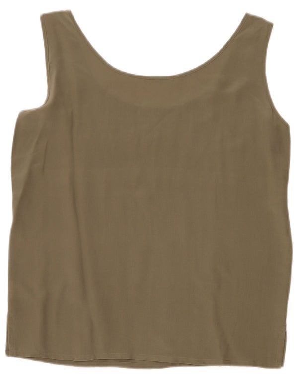 VINTAGE Damen Weste Top UK 10 Small Khaki Seide