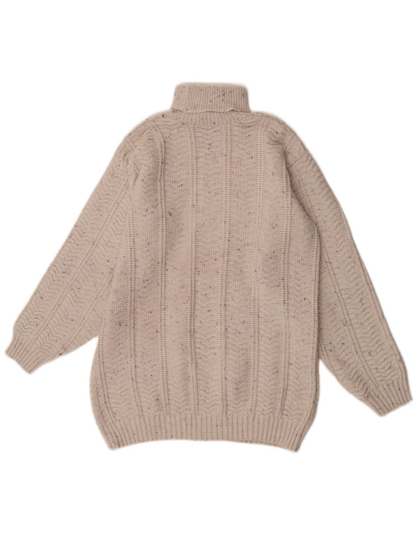 Vintage Herren Rollkragenpullover XL Weiß geflecktes Acryl