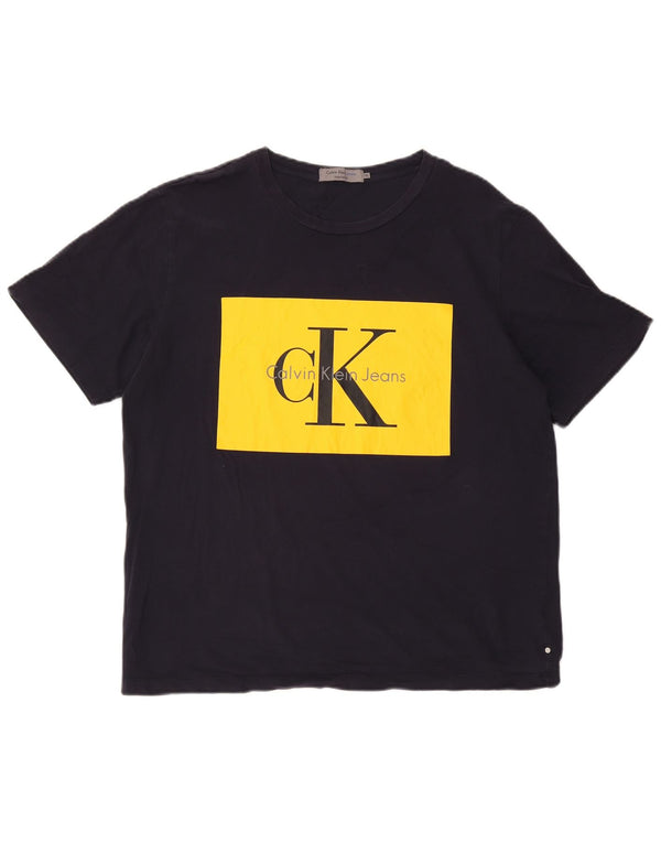 Calvin Klein Jeans Damen Grafik T-Shirt Top UK 18 XL Marineblau Baumwolle