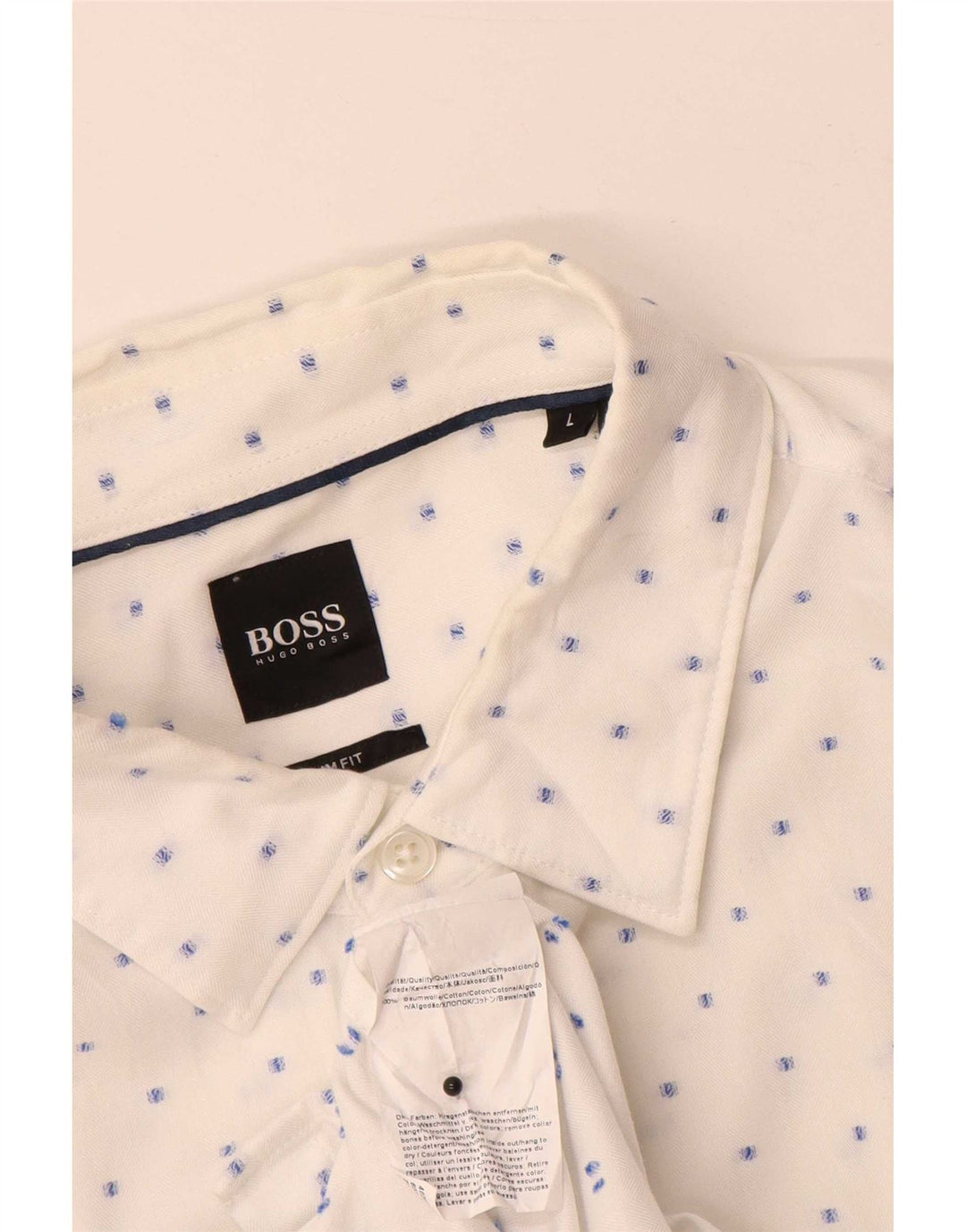 Hugo Boss Herren-Slim-Fit-Hemd, groß, weiß gefleckte Baumwolle