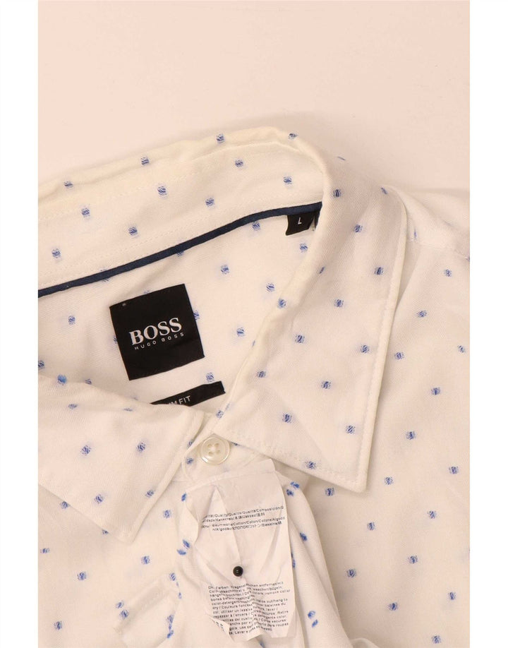 Hugo Boss Herren-Slim-Fit-Hemd, groß, weiß gefleckte Baumwolle