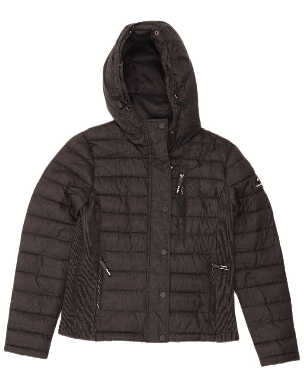 Superdry Girls Hooded Padded Jacket 15-16 Years Large Grey Polyester