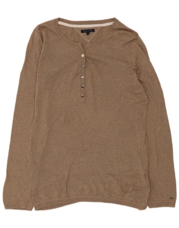 Tommy Hilfiger Damen-Pullover mit U-Boot-Ausschnitt, UK 14, Größe L, braun, Baumwolle