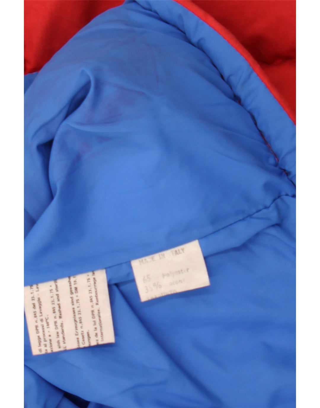 Wattierte Vintage-Herrenjacke mit Kapuze, Größe 46, klein, rot, Farbblock-Polyester
