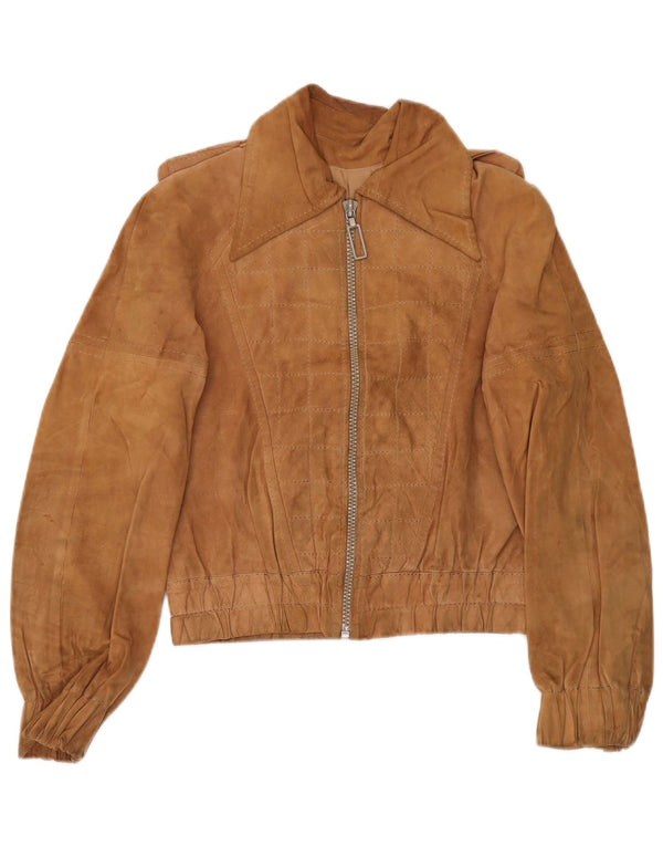 Vintage Damen Militär-Wildlederjacke IT 48 XL Braun