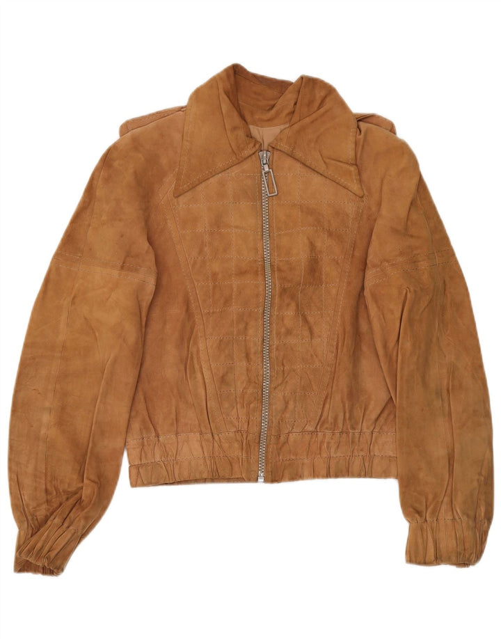 Vintage Damen Militär-Wildlederjacke IT 48 XL Braun