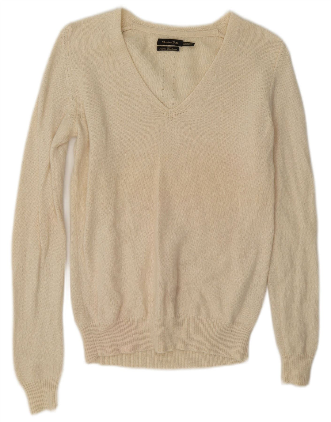 Massimo Dutti Damen-Pullover mit V-Ausschnitt, UK 14, mittlerer, cremefarbener Kaschmir
