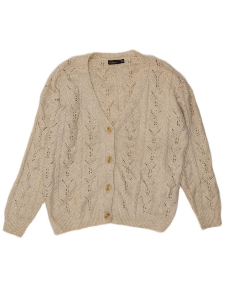 MARKS & SPENCER Damen-Cardigan-Pullover UK 14 Mittelweißes Polyester