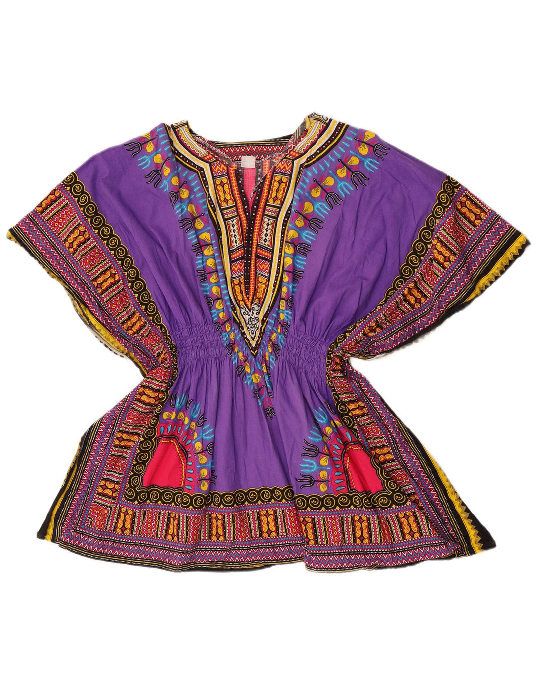 Vintage Damen Strandbluse Top One Size Lila Geometrisch Baumwolle