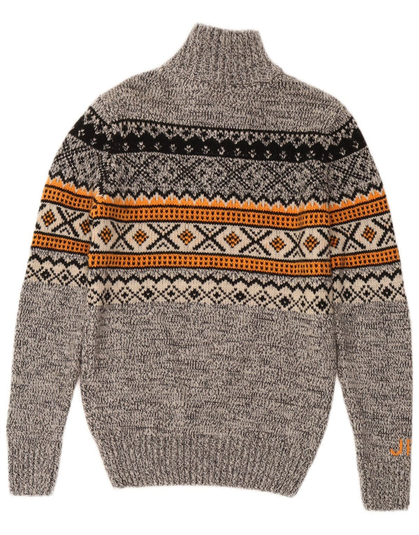 Superdry Herren-Pullover mit Reißverschluss am Hals, Small, Grau, Fair-Isle-Acryl