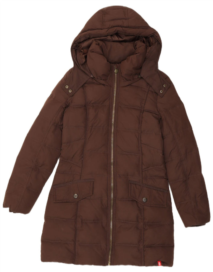 EDC Wattierter Damenmantel mit Kapuze, UK 14, Mittelbraun, Polyester