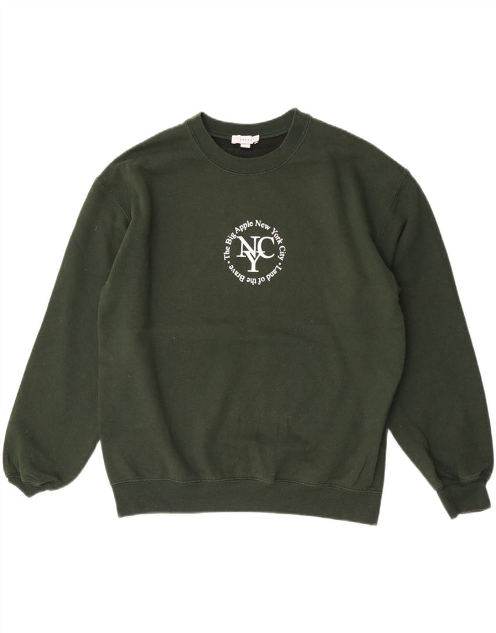Topshop Damen Grafik-Sweatshirt-Pullover UK 14 Mittelgrün