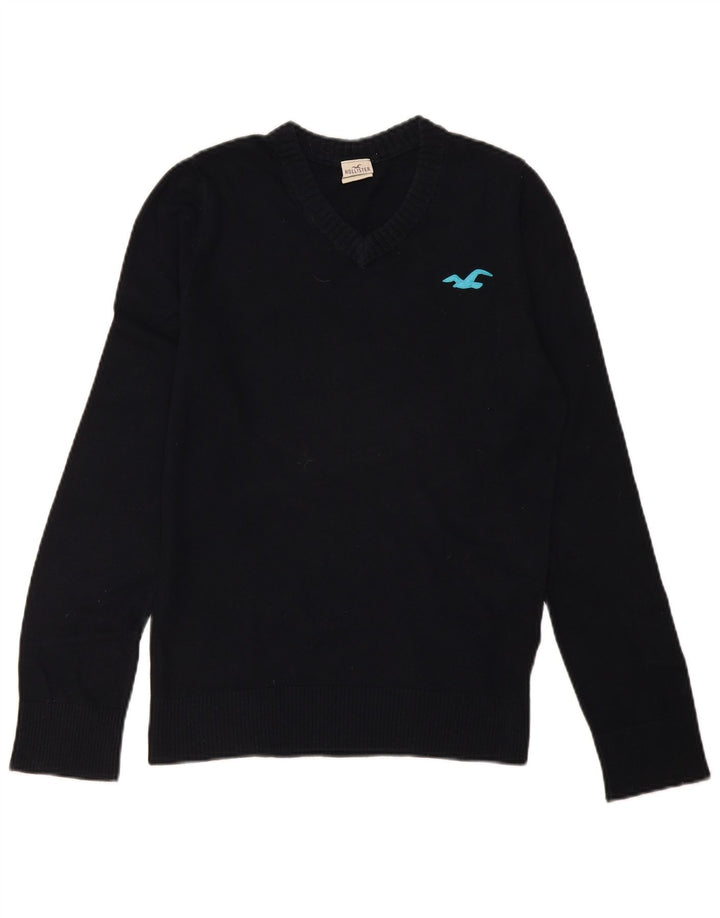 Hollister Herren-Pullover mit V-Ausschnitt aus mittelblauer Baumwolle