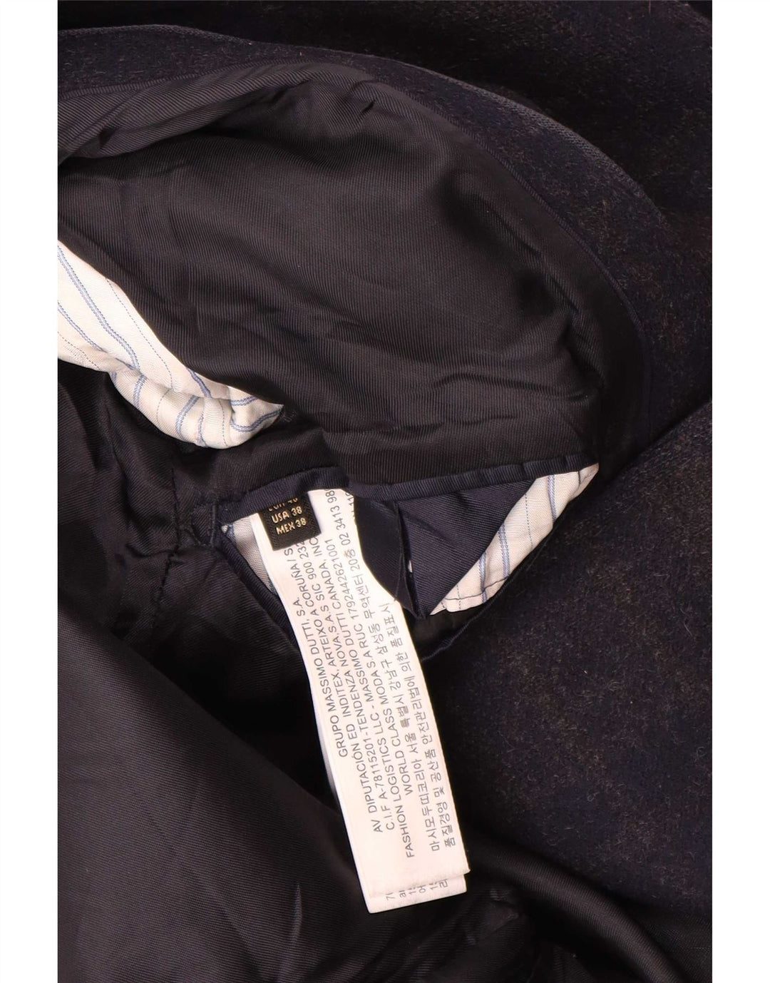 Massimo Dutti Herrenmantel EU 48 Mittelmarineblau karierte Wolle